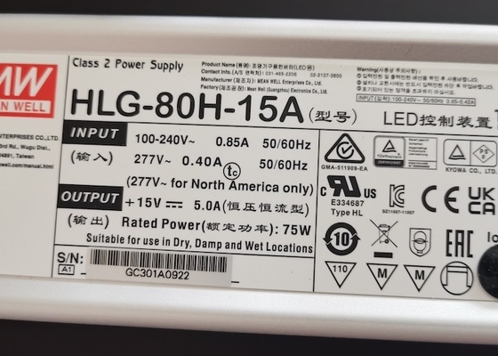 Η σειρά Meanwell Driver HLG 40W 60W 80W 100W 120W 150W 185W Αδιάβροχος οδηγός IP65 IP67 12V 15V 24V 36V 48V 56V